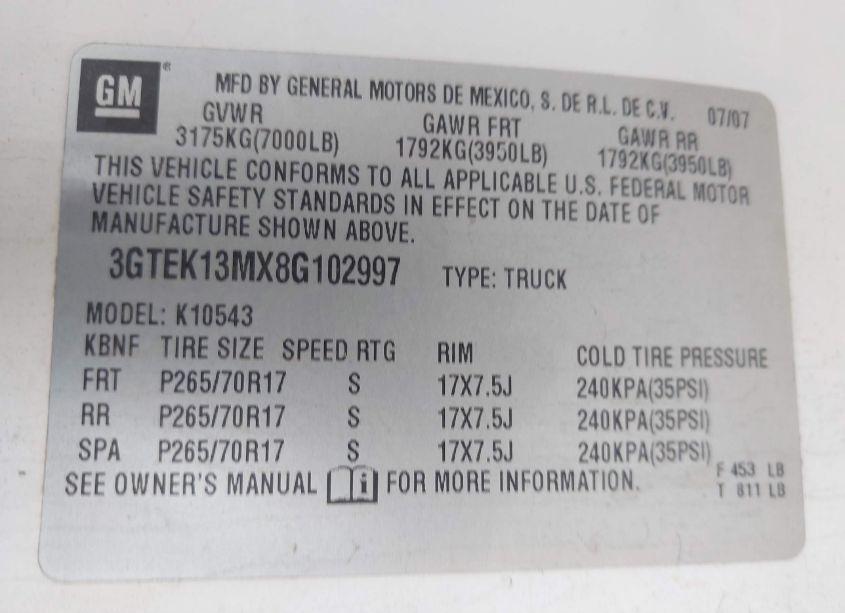 Photo 9 of 2008 Gmc Sierra 1500 SLT (VIN 3GTEK13MX8G102997)