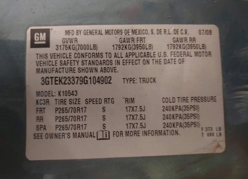 Photo 9 of 2009 Gmc Sierra 1500 SLE (VIN 3GTEK23379G104902)