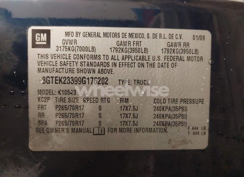 Photo 9 of 2009 Gmc Sierra 1500 SLE (VIN 3GTEK23399G176202)