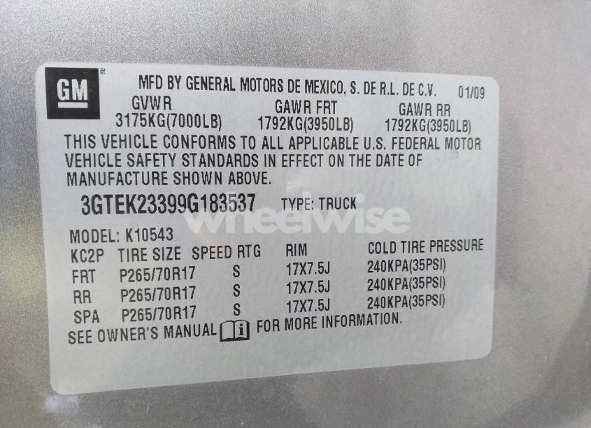 Photo 9 of 2009 Gmc Sierra 1500 SLE (VIN 3GTEK23399G183537)