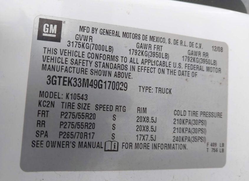 Photo 9 of 2009 Gmc Sierra 1500 SLT (VIN 3GTEK33M49G170029)