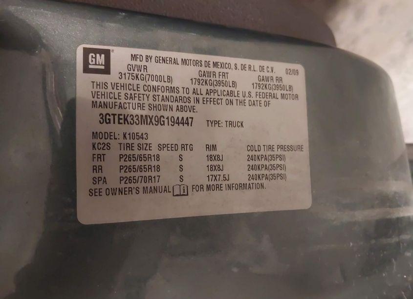 Photo 9 of 2009 Gmc Sierra 1500 SLT (VIN 3GTEK33MX9G194447)
