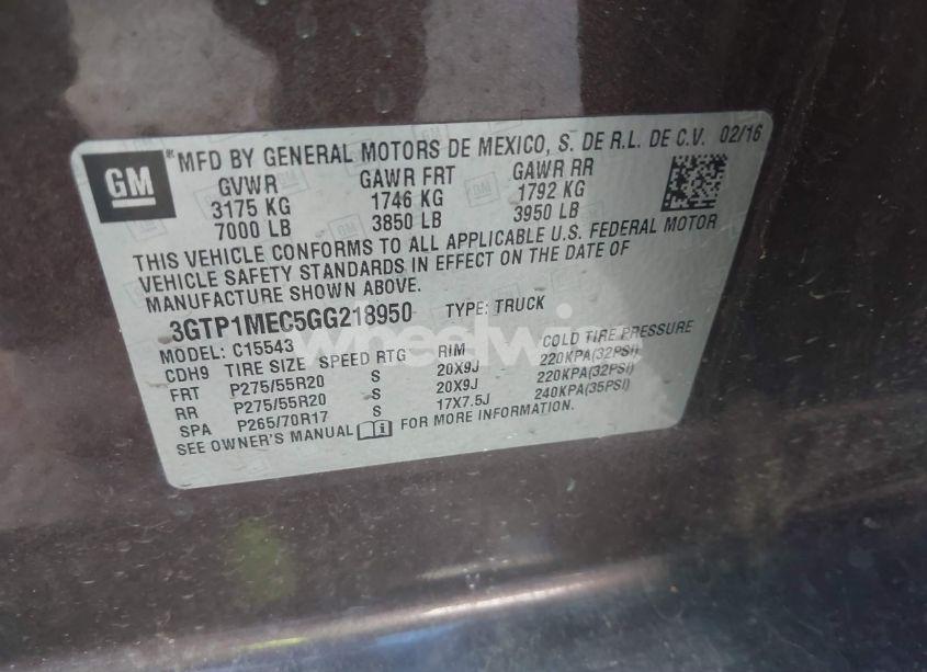 Photo 9 of 2016 Gmc Sierra 1500 SLE (VIN 3GTP1MEC5GG218950)