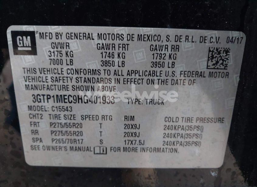 Photo 9 of 2017 Gmc Sierra 1500 SLE (VIN 3GTP1MEC9HG401933)