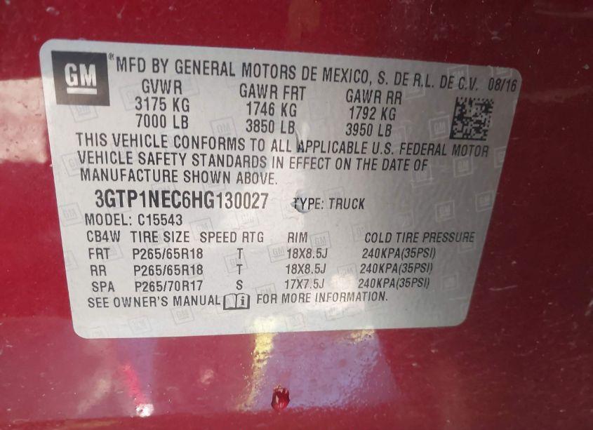 Photo 9 of 2017 Gmc Sierra 1500 SLT (VIN 3GTP1NEC6HG130027)