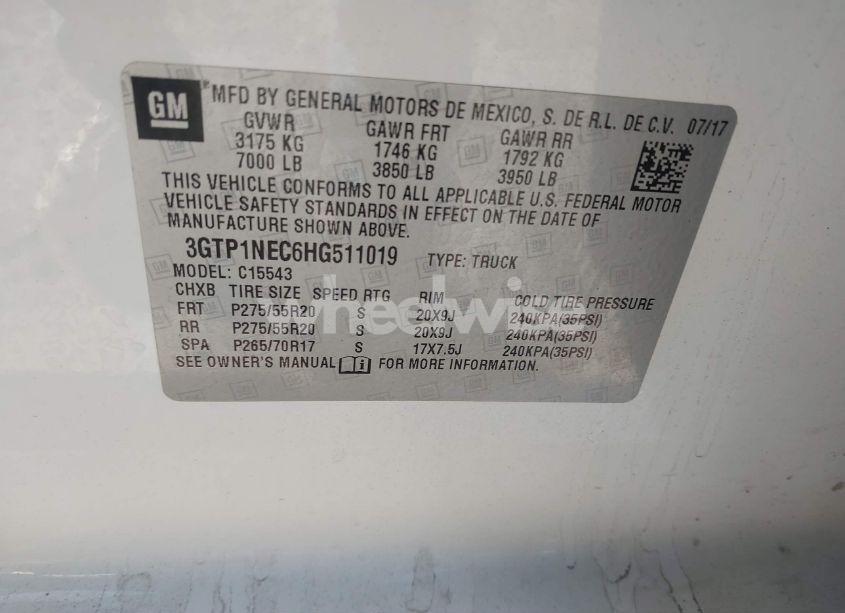 Photo 9 of 2017 Gmc Sierra 1500 SLT (VIN 3GTP1NEC6HG511019)