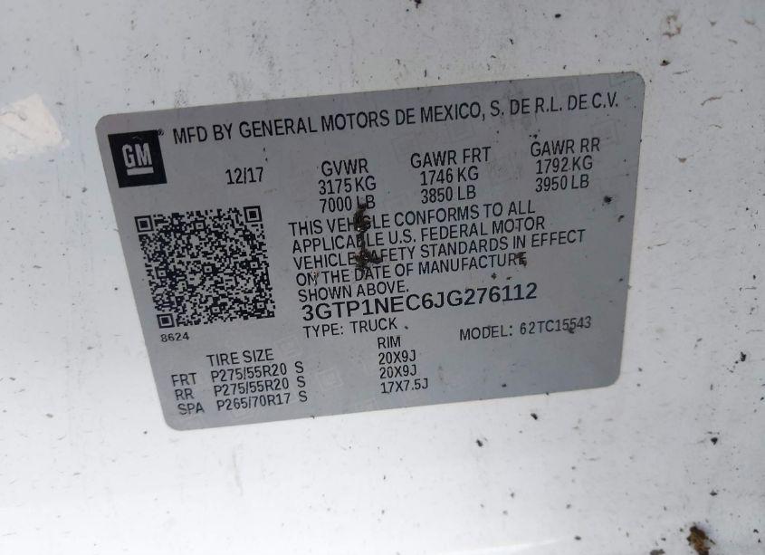 Photo 9 of 2018 Gmc Sierra 1500 SLT (VIN 3GTP1NEC6JG276112)