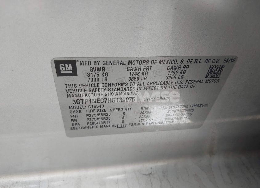 Photo 9 of 2017 Gmc Sierra 1500 SLT (VIN 3GTP1NEC7HG139075)