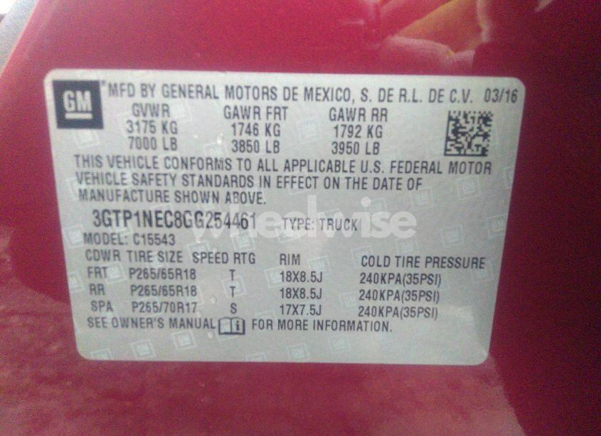 Photo 9 of 2016 Gmc Sierra 1500 SLT (VIN 3GTP1NEC8GG254461)