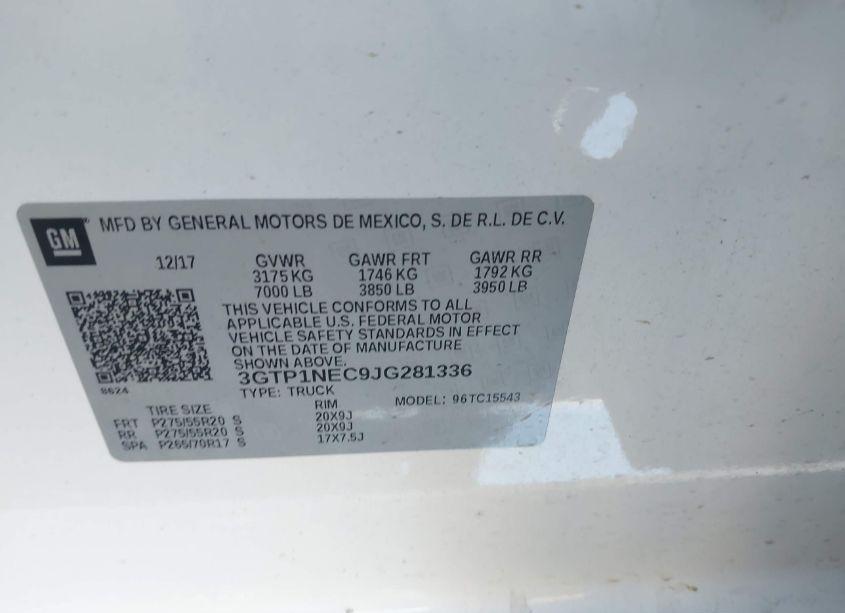 Photo 9 of 2018 Gmc Sierra 1500 SLT (VIN 3GTP1NEC9JG281336)