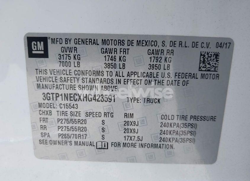 Photo 9 of 2017 Gmc Sierra 1500 SLT (VIN 3GTP1NECXHG423591)