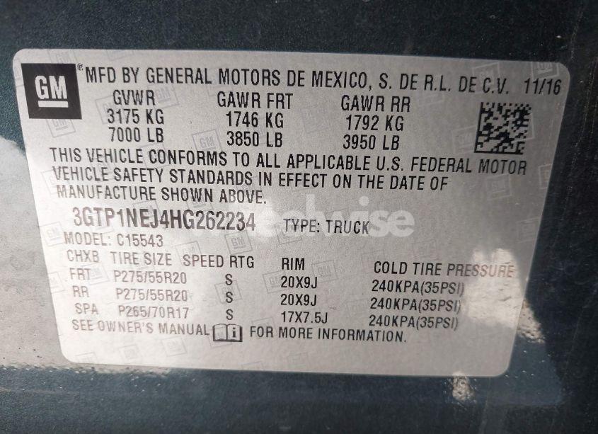 Photo 9 of 2017 Gmc Sierra 1500 SLT (VIN 3GTP1NEJ4HG262234)