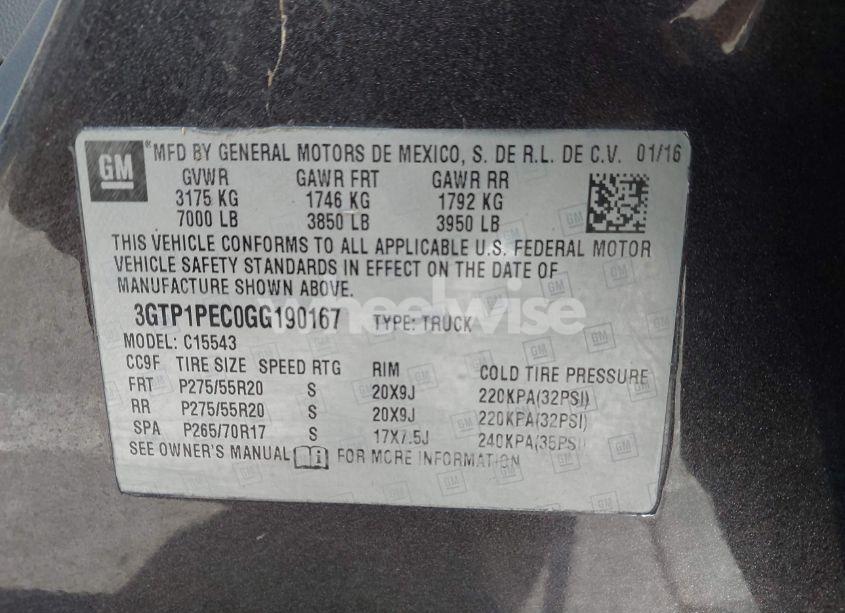 Photo 9 of 2016 Gmc Sierra 1500 DENALI (VIN 3GTP1PEC0GG190167)