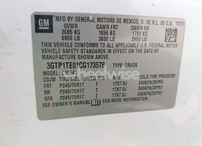 Photo 9 of 2012 Gmc Sierra 1500 WORK TRUCK (VIN 3GTP1TE01CG173578)