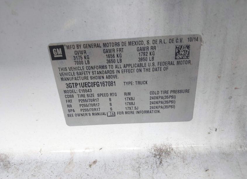 Photo 9 of 2015 Gmc Sierra 1500 SLE (VIN 3GTP1UEC0FG167081)