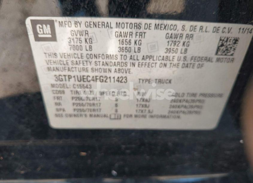 Photo 9 of 2015 Gmc Sierra 1500 SLE (VIN 3GTP1UEC4FG211423)