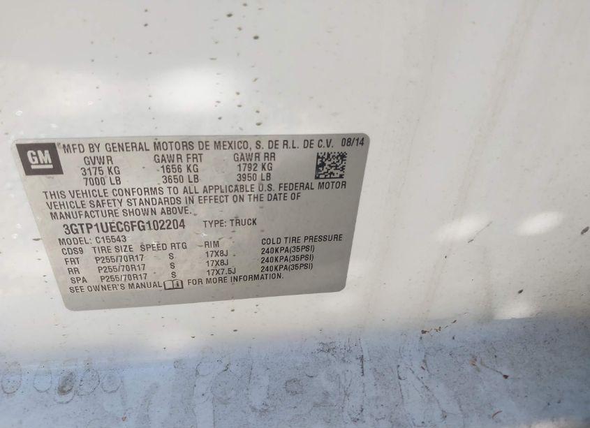 Photo 9 of 2015 Gmc Sierra 1500 SLE (VIN 3GTP1UEC6FG102204)