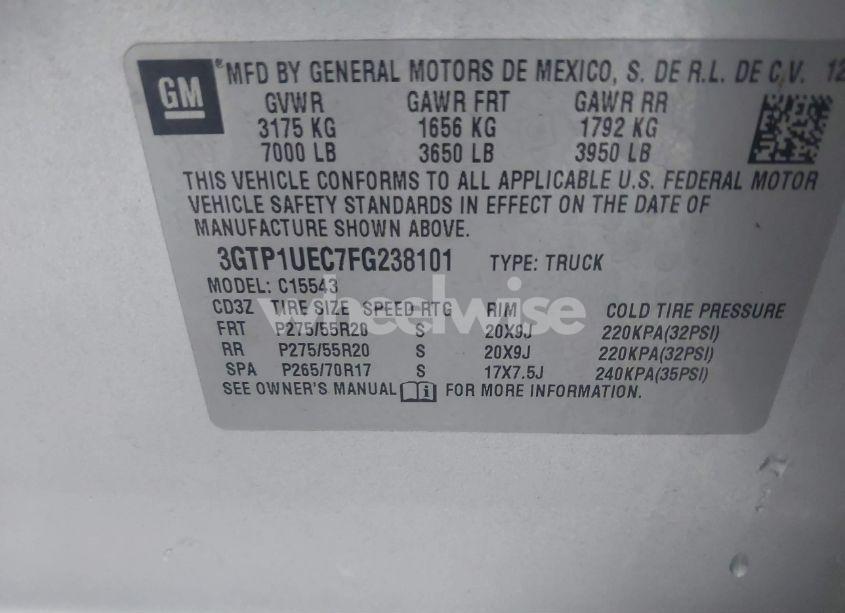 Photo 9 of 2015 Gmc Sierra 1500 SLE (VIN 3GTP1UEC7FG238101)