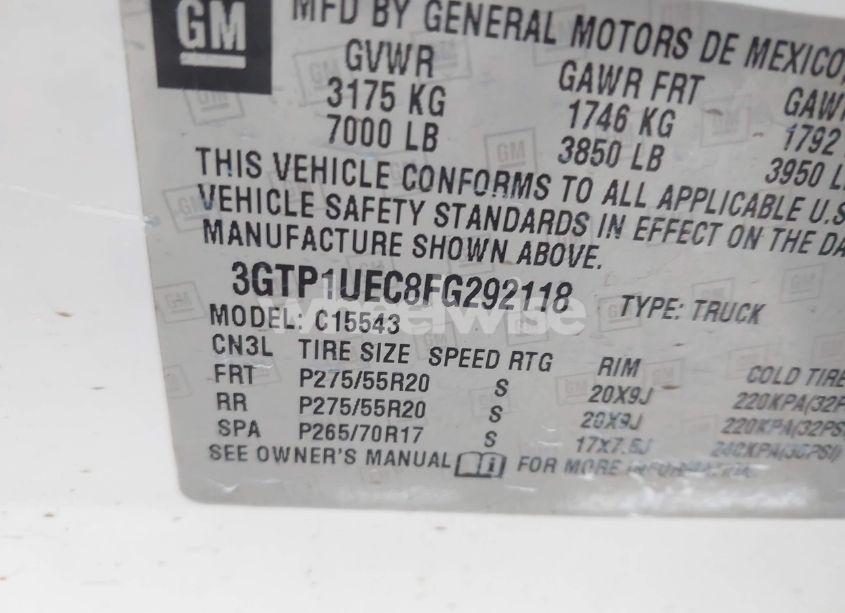 Photo 9 of 2015 Gmc Sierra 1500 SLE (VIN 3GTP1UEC8FG292118)