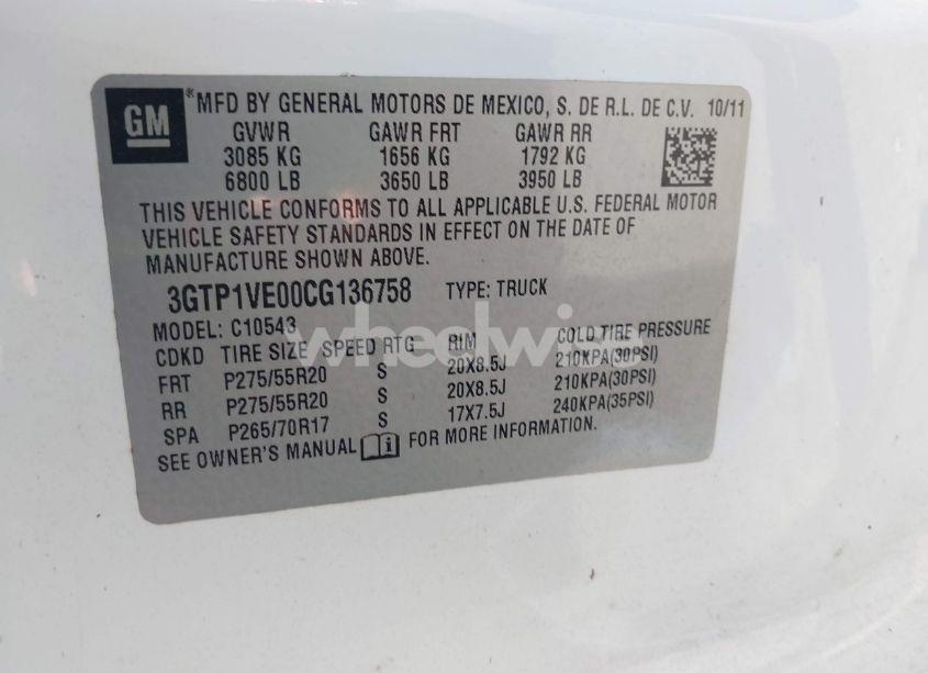 Photo 9 of 2012 Gmc Sierra 1500 SLE (VIN 3GTP1VE00CG136758)