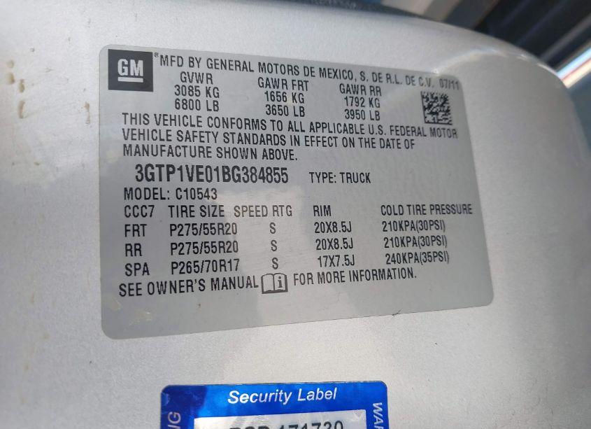 Photo 9 of 2011 Gmc Sierra 1500 SLE (VIN 3GTP1VE01BG384855)