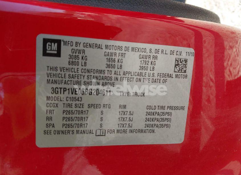 Photo 9 of 2011 Gmc Sierra 1500 SLE (VIN 3GTP1VE06BG204611)