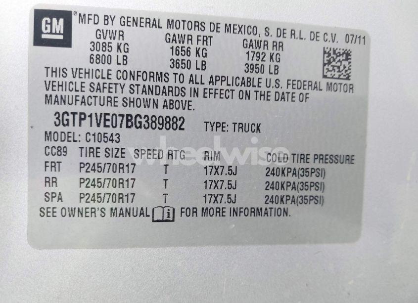 Photo 9 of 2011 Gmc Sierra 1500 SLE (VIN 3GTP1VE07BG389882)