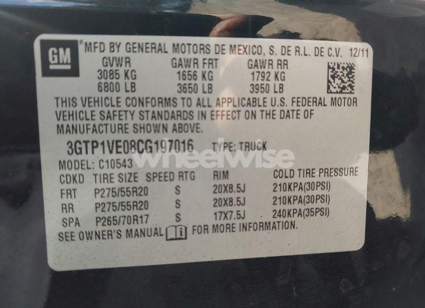 Photo 9 of 2012 Gmc Sierra 1500 SLE (VIN 3GTP1VE08CG197016)