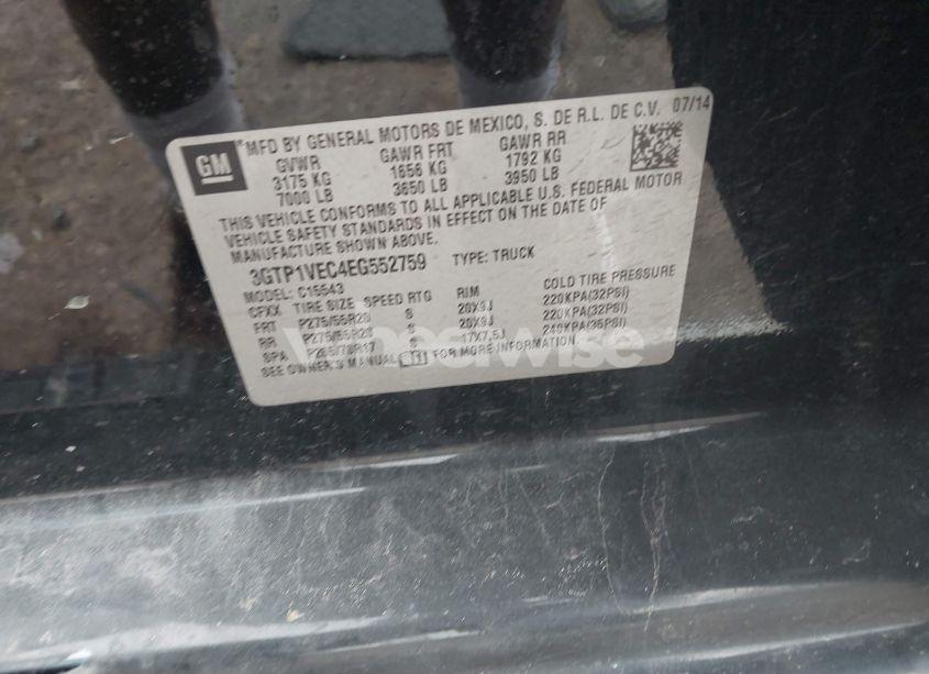 Photo 9 of 2014 Gmc Sierra 1500 SLT (VIN 3GTP1VEC4EG552759)