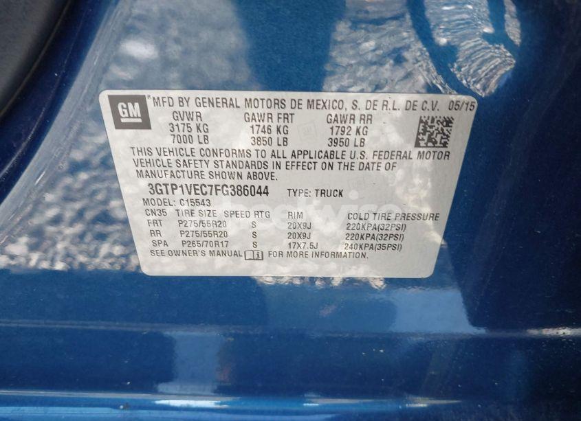 Photo 9 of 2015 Gmc Sierra 1500 SLT (VIN 3GTP1VEC7FG386044)