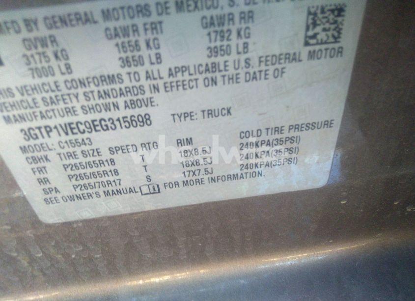 Photo 9 of 2014 Gmc Sierra 1500 SLT (VIN 3GTP1VEC9EG315698)