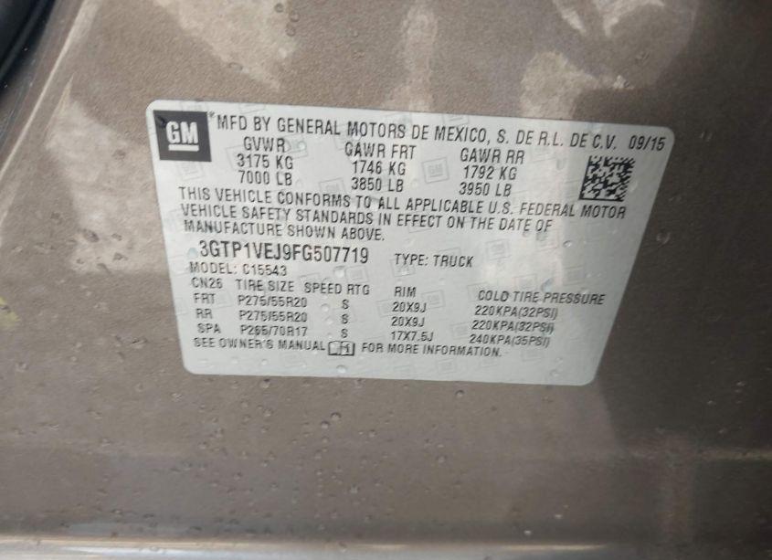 Photo 9 of 2015 Gmc Sierra 1500 SLT (VIN 3GTP1VEJ9FG507719)