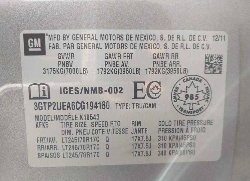 Photo 9 of 2012 Gmc Sierra 1500 SL (VIN 3GTP2UEA6CG194180)