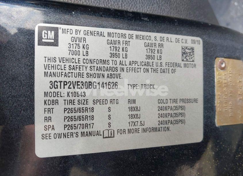 Photo 9 of 2011 Gmc Sierra 1500 SLE (VIN 3GTP2VE30BG141626)