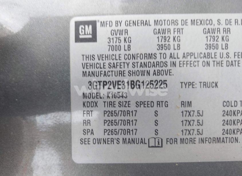 Photo 9 of 2011 Gmc Sierra 1500 SLE (VIN 3GTP2VE31BG125225)