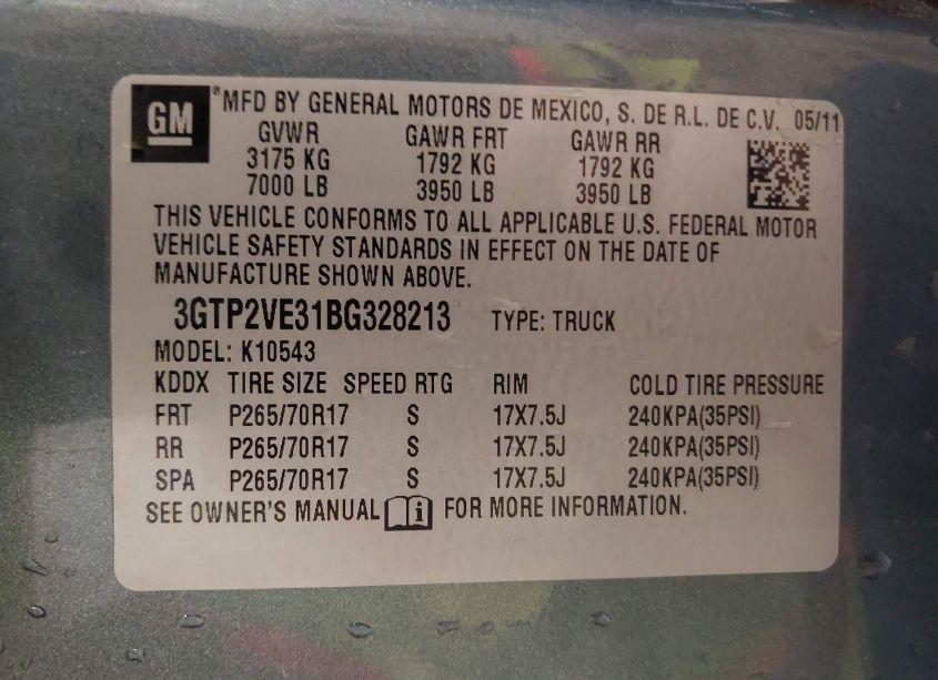 Photo 9 of 2011 Gmc Sierra 1500 SLE (VIN 3GTP2VE31BG328213)