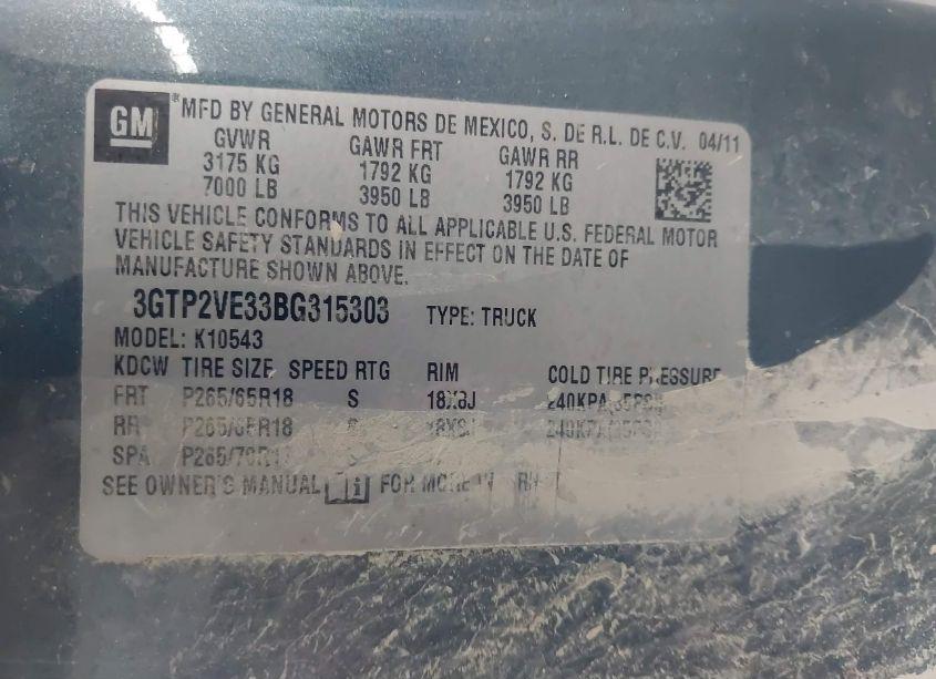 Photo 9 of 2011 Gmc Sierra 1500 SLE (VIN 3GTP2VE33BG315303)