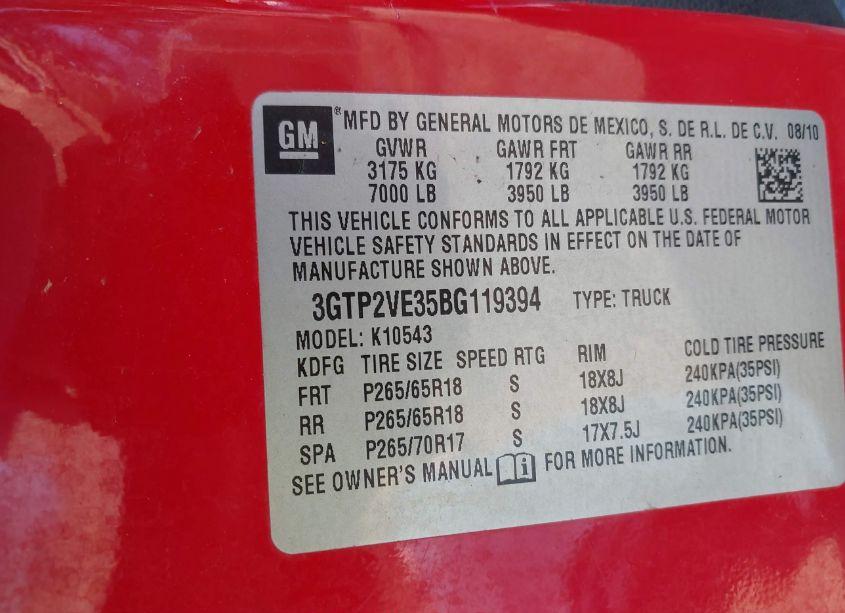 Photo 9 of 2011 Gmc Sierra 1500 SLE (VIN 3GTP2VE35BG119394)
