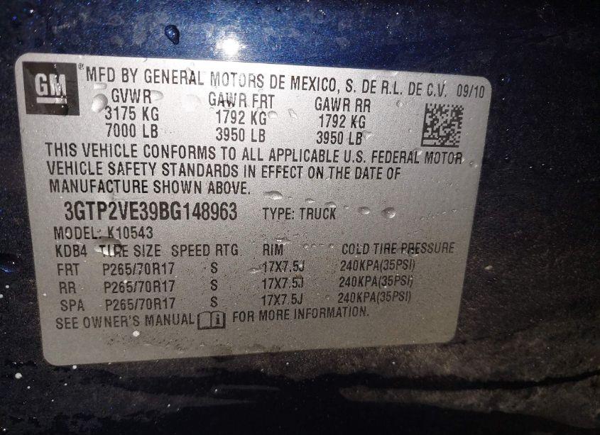 Photo 9 of 2011 Gmc Sierra 1500 SLE (VIN 3GTP2VE39BG148963)