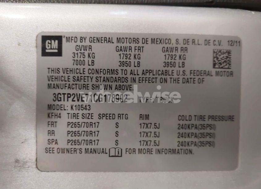 Photo 9 of 2012 Gmc Sierra 1500 SLE (VIN 3GTP2VE71CG178902)