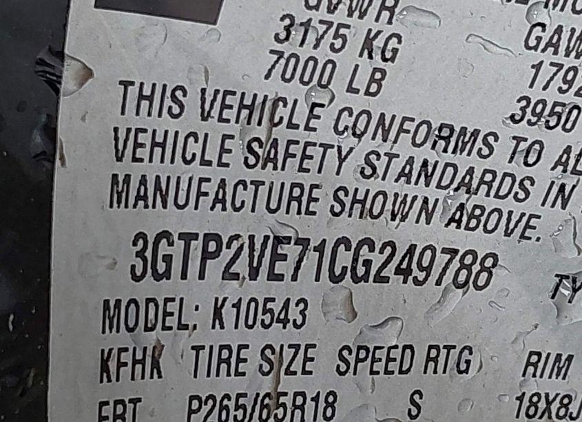 Photo 9 of 2012 Gmc Sierra 1500 SLE (VIN 3GTP2VE71CG249788)