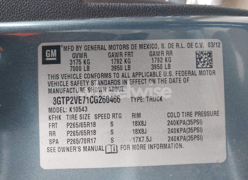 Photo 9 of 2012 Gmc Sierra 1500 SLE (VIN 3GTP2VE71CG260466)