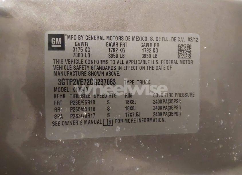 Photo 9 of 2012 Gmc Sierra 1500 SLE (VIN 3GTP2VE72CG237083)