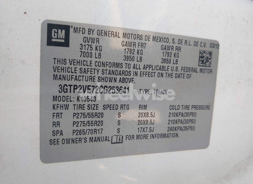 Photo 9 of 2012 Gmc Sierra 1500 SLE (VIN 3GTP2VE72CG253641)