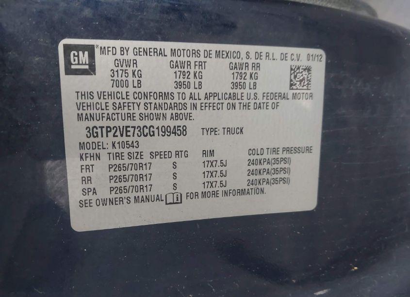 Photo 9 of 2012 Gmc Sierra 1500 SLE (VIN 3GTP2VE73CG199458)