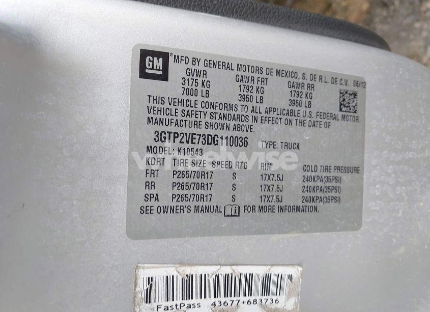 Photo 9 of 2013 Gmc Sierra 1500 SLE (VIN 3GTP2VE73DG110036)