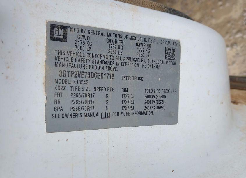 Photo 9 of 2013 Gmc Sierra 1500 SLE (VIN 3GTP2VE73DG301715)