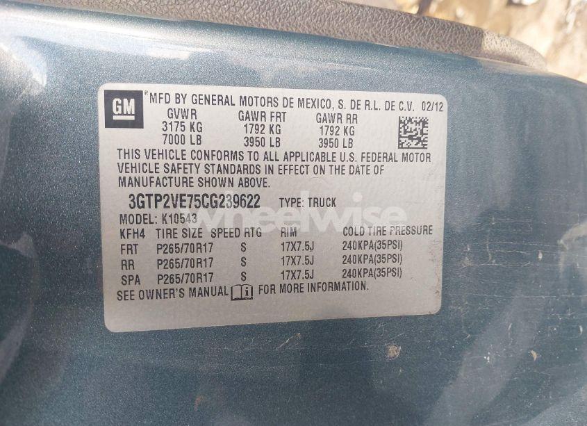 Photo 9 of 2012 Gmc Sierra 1500 SLE (VIN 3GTP2VE75CG239622)