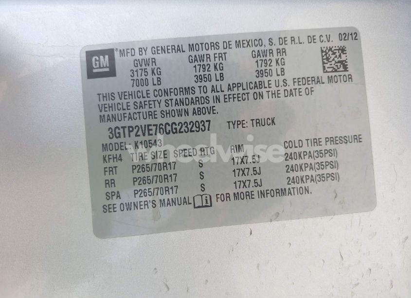 Photo 9 of 2012 Gmc Sierra 1500 SLE (VIN 3GTP2VE76CG232937)