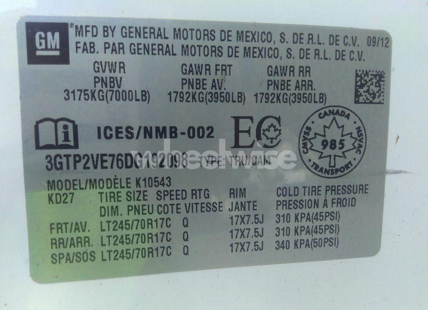 Photo 9 of 2013 Gmc Sierra 1500 SLE (VIN 3GTP2VE76DG192098)